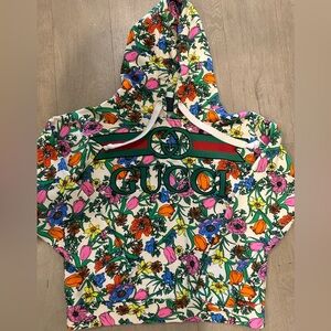 GUCCI Pop Floral Beige Printed and Embroidered Knit Hoodie